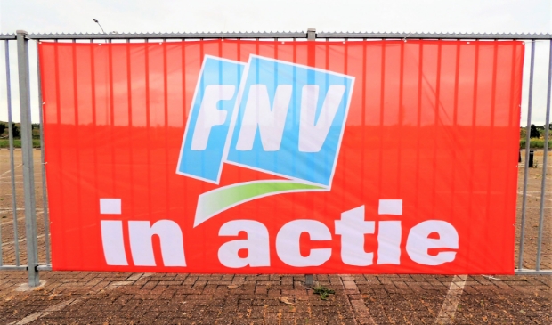 Een spandoek van FNV tijdens een eerdere staking.