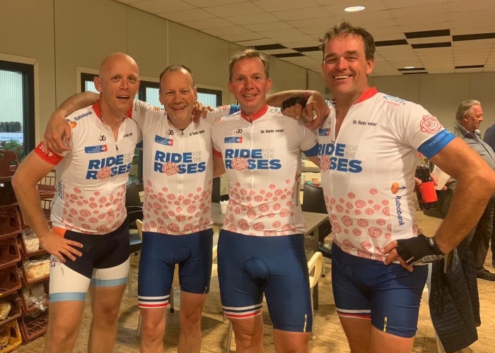 Team #MilesAgainstCancer, v.l.n.r. Anne meint Bouma, Peter Kuijlaars, Remco Wevers en Willem Ruijs. Karel Luttikholt ontbreekt op deze foto.