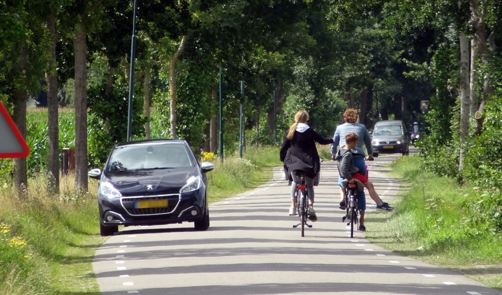 Beeld uit de Peter van den Breemerweg, gezien in de richting van Soest. De auto's op de foto reden overigens niet te hard. De fietsers ook niet.