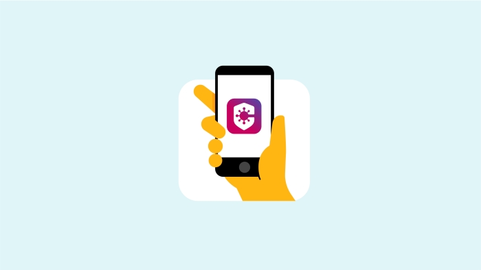 Telefoon met logo CoronaMelder