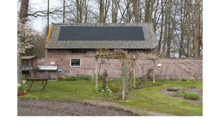 Zo komen de zonnepanelen er binnenkort op de schuur op Moestuin Leyduin uit te zien