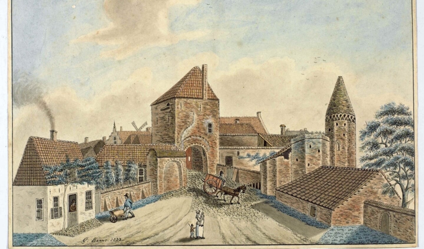 Gijsbert Baars: Gezicht op de Rijnpoort vanuit het zuidwesten 1833, reeds in het bezit van het museum. 