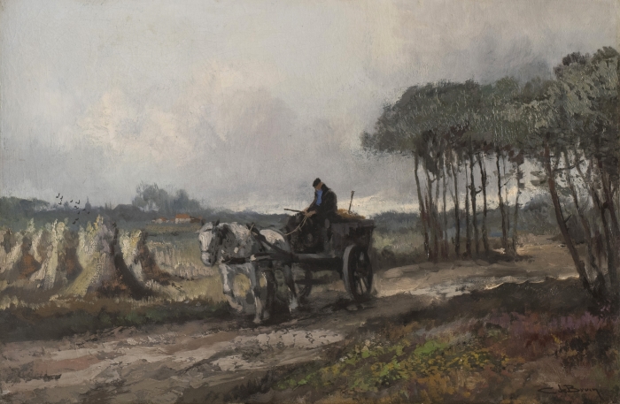 Paard en wagen op boerenlandweg