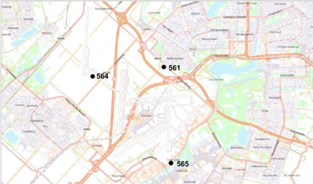 In de Haarlemmermeer zijn drie provinciale meetstations gelegen, aangegeven op deze kaart. 