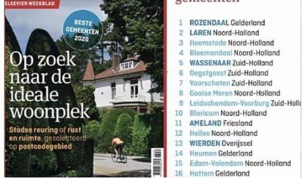 Bloemendaal is de vierde beste woongemeente van Nederland, dat blijkt uit onderzoek Elsevier Weekblad.