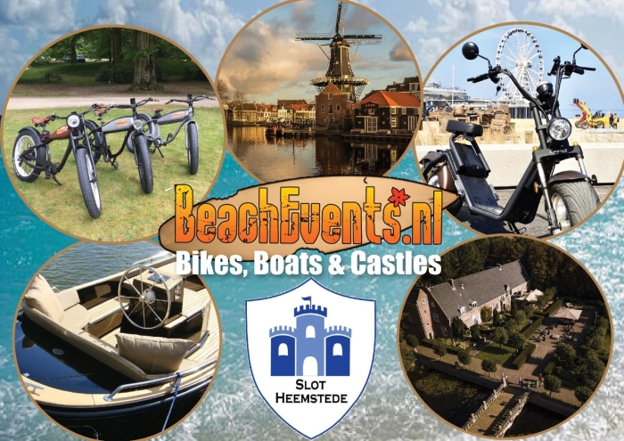 Verschillende aspecten van het evenement: Het oude Slot, Molen de Adriaan, boten en fietsen.