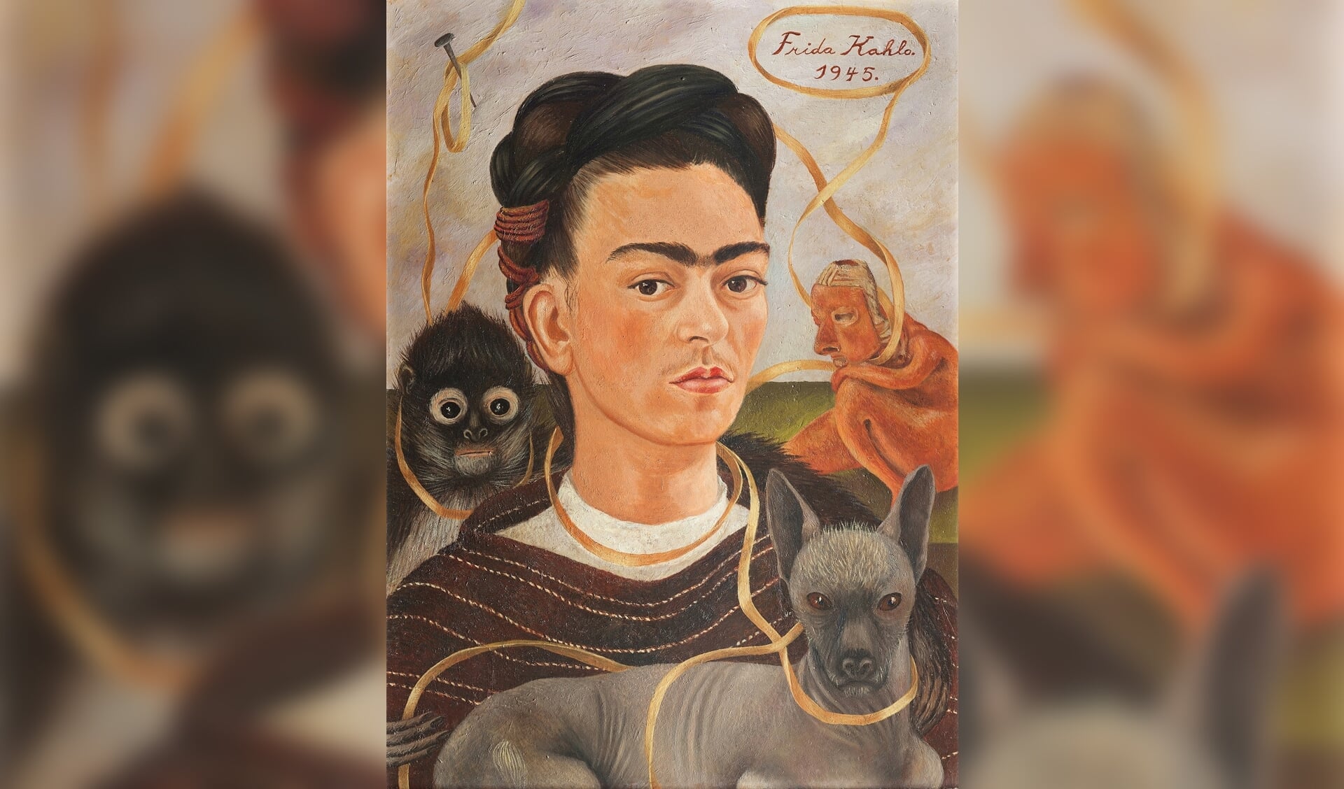 Het bekende 'Zelfportret met aapje' van Frida Kahlo.