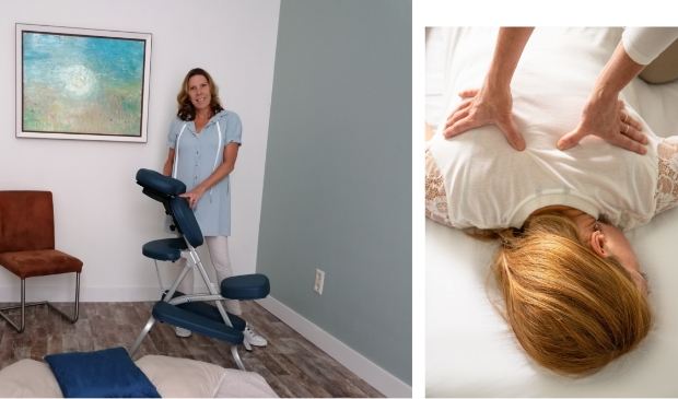 Irene Kimman: ,,Shiatsu-massage wordt, over de kleding, gegeven met een lichte druk van duim of handhiel."