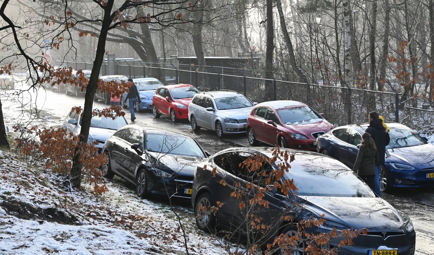 Metde door de sneeuw zetten in het weekeinde veel mensen koers naar de bossen, zoals hier op De Paltz.