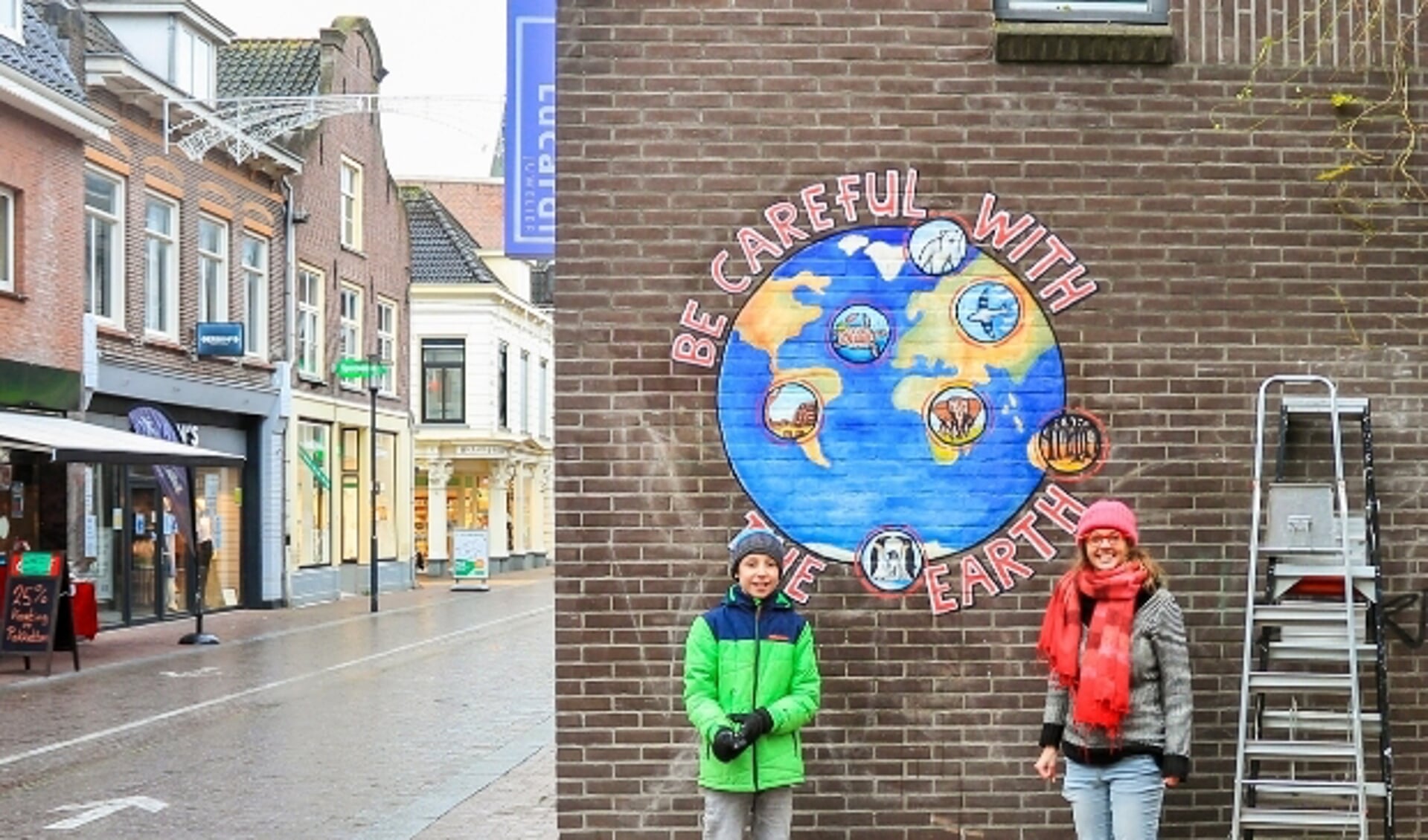 Tijn en Marieke zijn trots op de muurschildering.