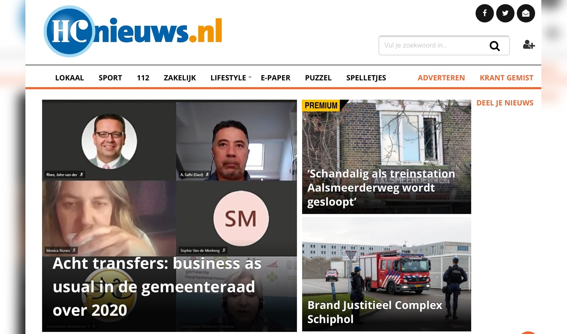 De website van HCnieuws is een bekend nieuwsplatform in Haarlemmermeer. 