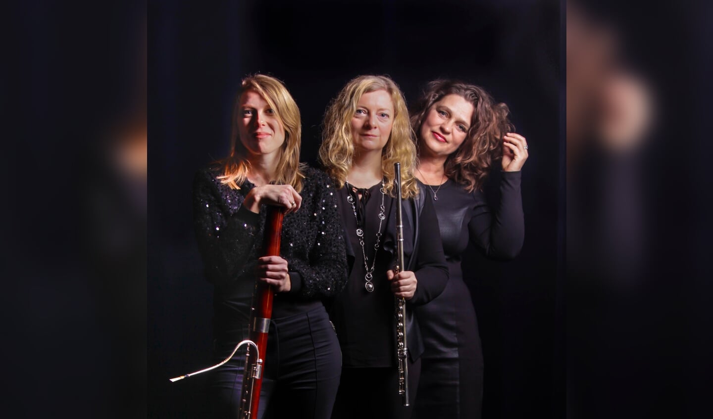 Trio Aurora.Vlnr Amber Hill | fagot, Cathrine de Mos-Starberg | fluit, Ersike Kövy | piano.