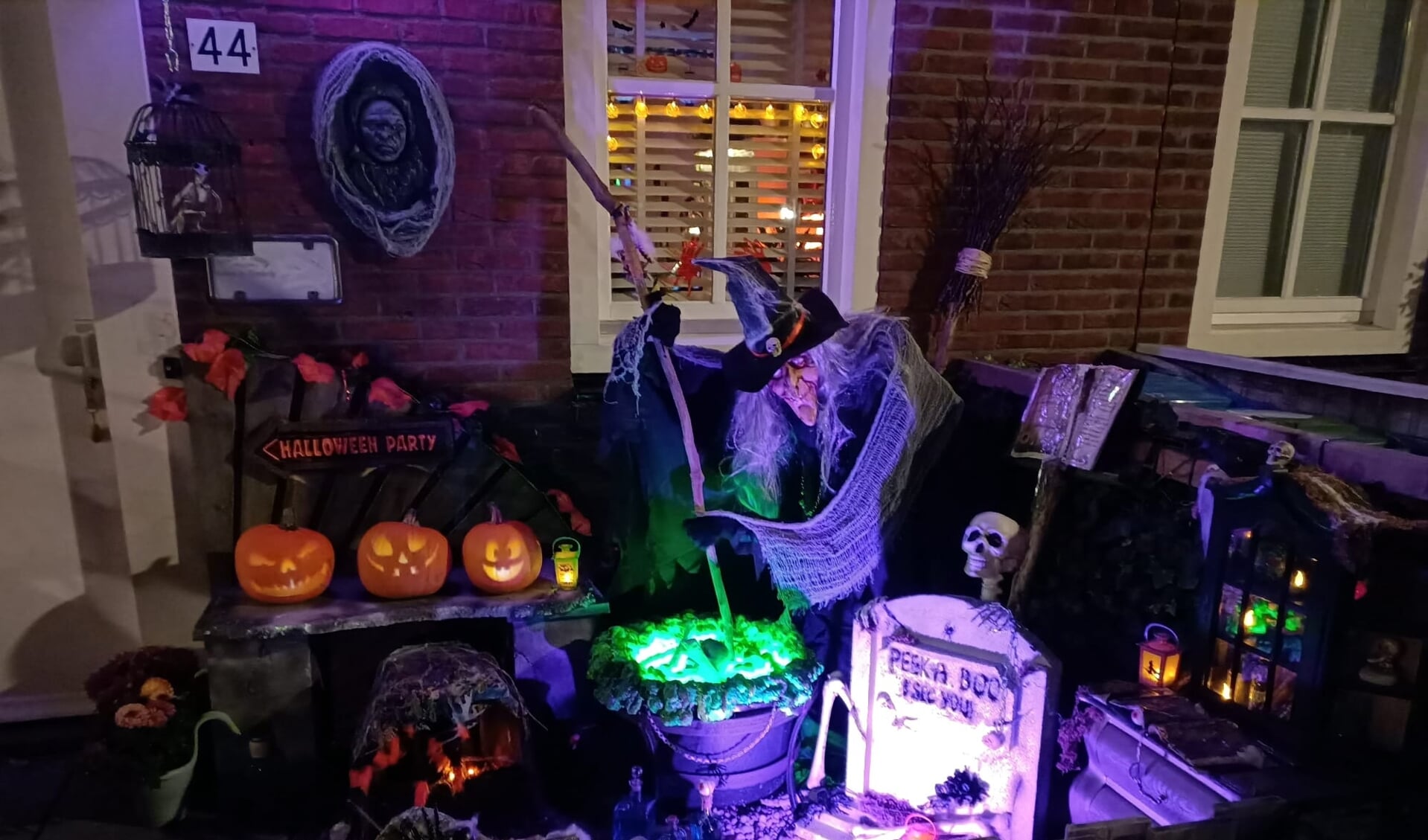 De heks in haar Halloween tovertuin