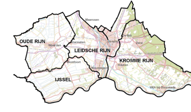 Het gebied waar waterschap De Stichtse Rijnlanden gaat schouwen vanaf 27 oktober