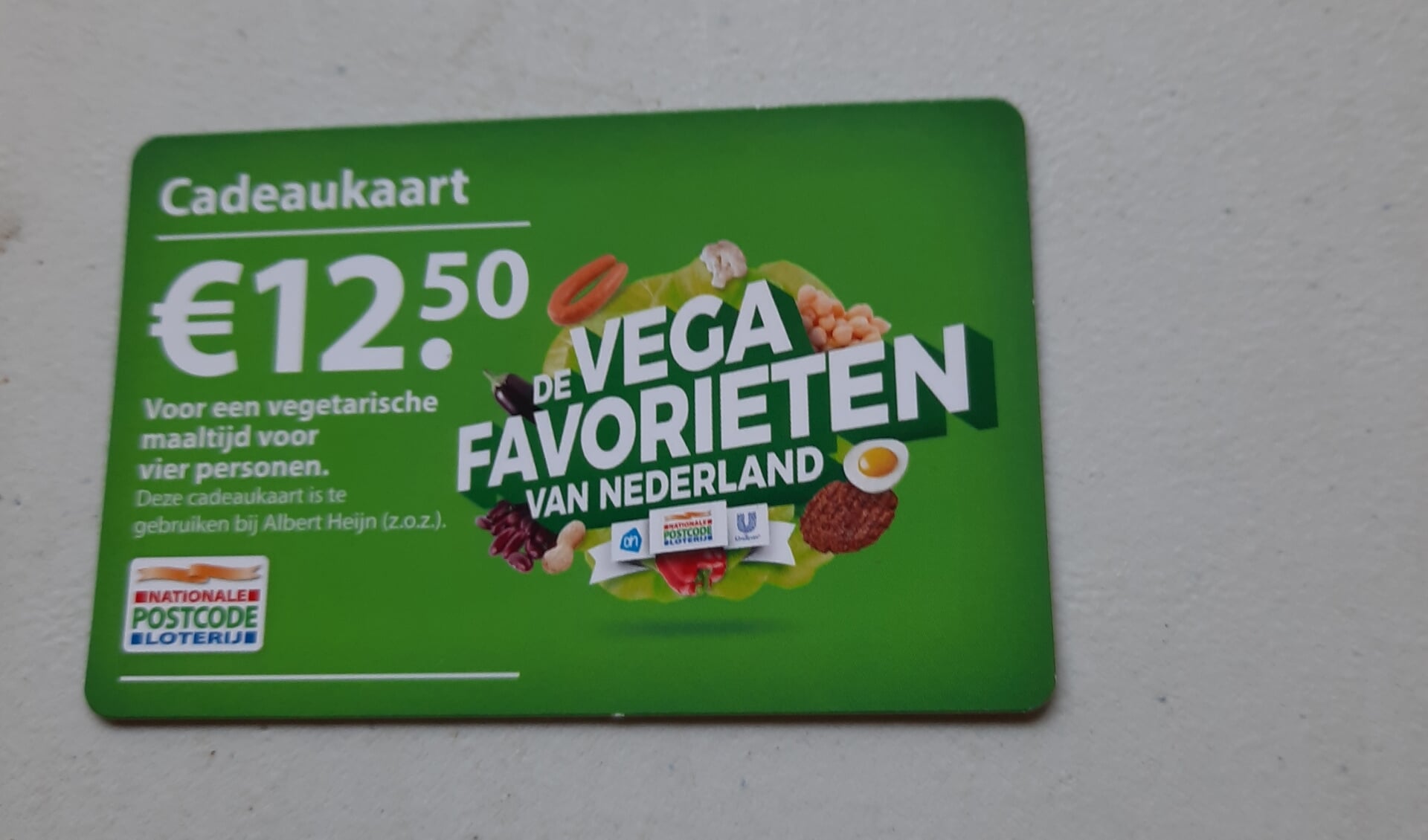 De cadeaukaart ter waarde van 12.50 euro voor vegetarische producten bij Albert Heijn.
