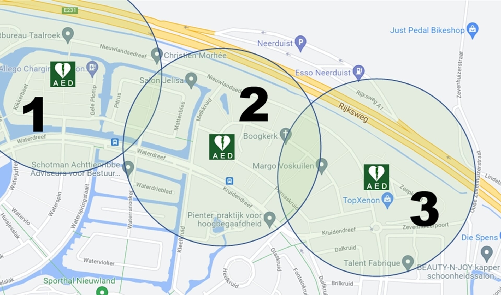 Locaties AED's Nieuwland-Noord