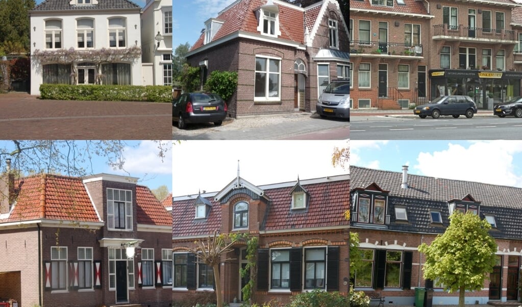 Een collage van woonhuizen in Amstelveen met een monumentale status.