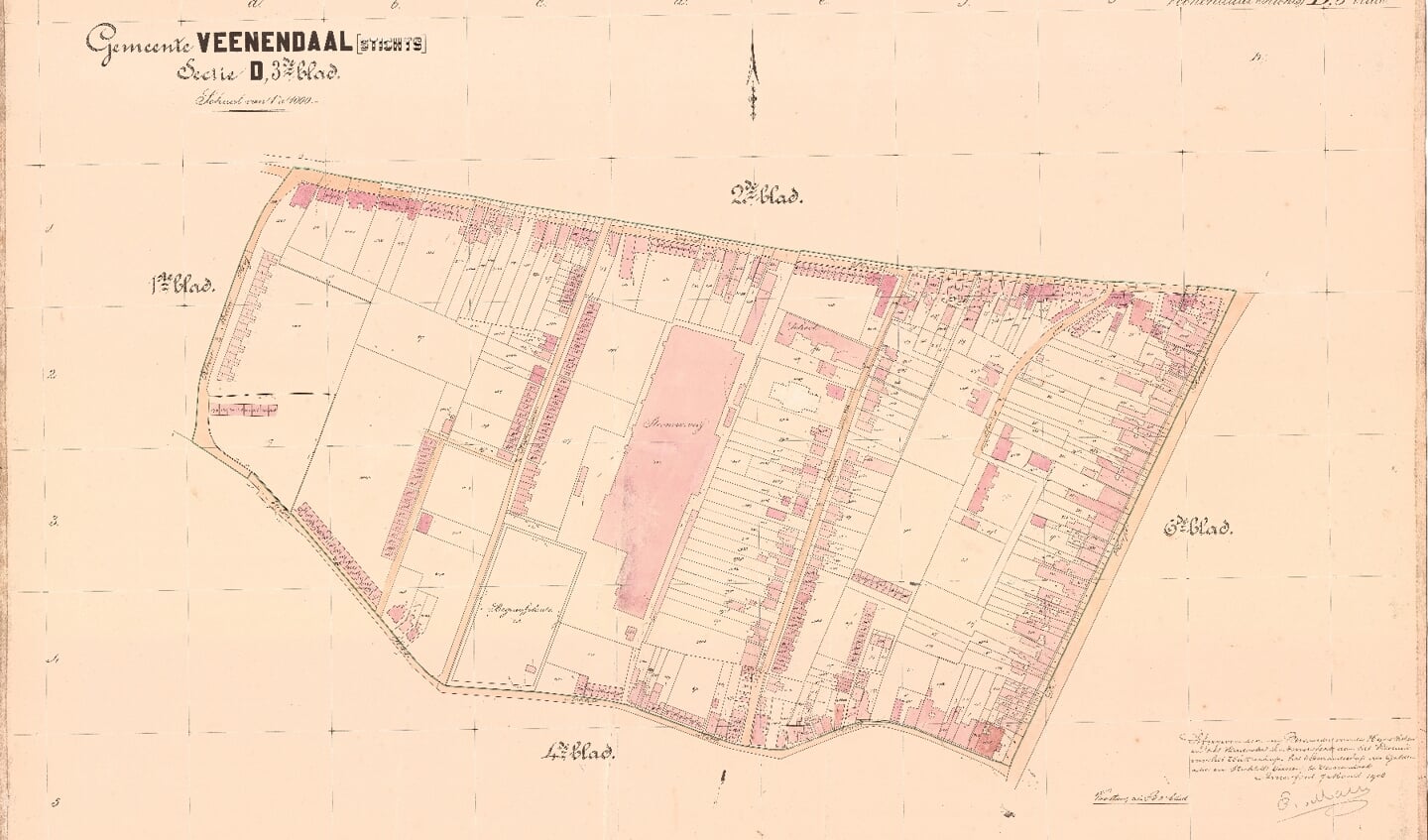 De kaart uit 1908 uit het Veenraadschapsarchief. Het  baarhuisje staat linksonder.