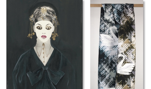 Schilderij van Margot van Huijkelom en zijden shawl van Karolien van Mensvoort