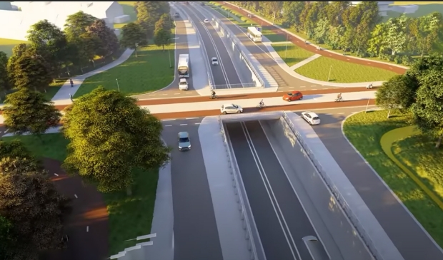 Zo moet de kruising Nijenoord Allee en Churchillweg er volgens de provincie uit komen te zien.