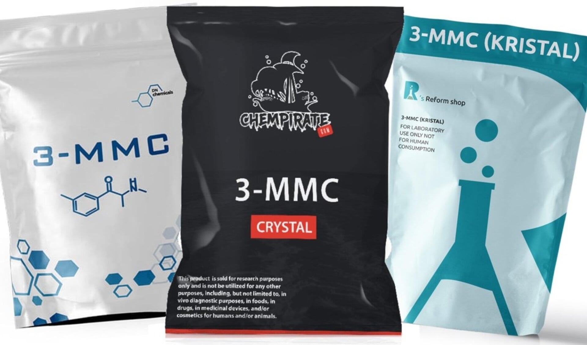 De drug 3-MMC wordt meestal verkocht als kristalachtig wit poeder.