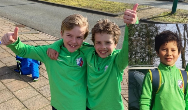 Vanaf links: Mats Diemers, Quinn Heijnens en Remi Chang. Finn Schols ontbreekt op de foto. Het viertal van SO Soest gaat trainen bij FC Utrecht