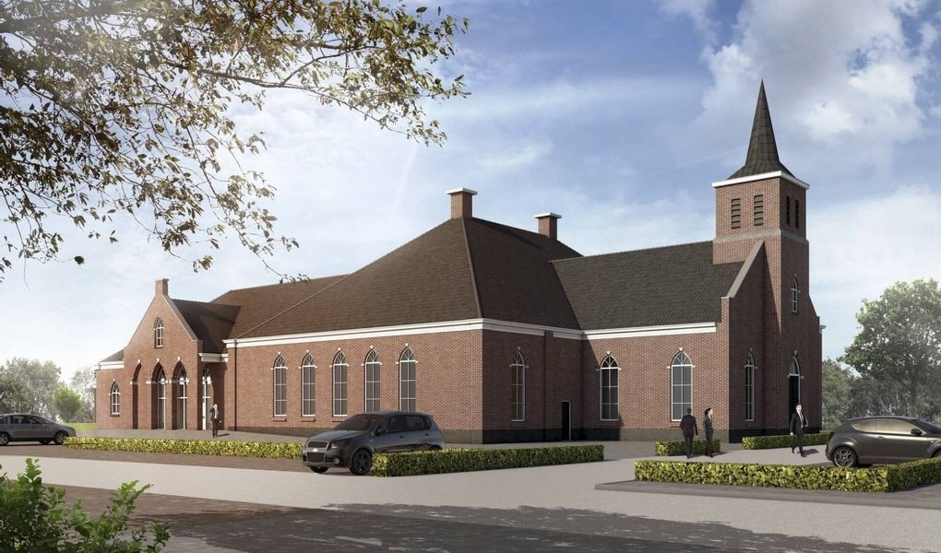 Schetsontwerp van de nieuwe kerk in Kootwijkerbroek.