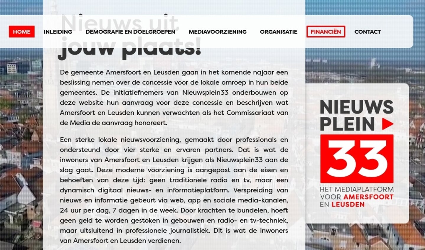 De website van kandidaat-zendgemachtigde Nieuwsplein33 is al in de lucht.