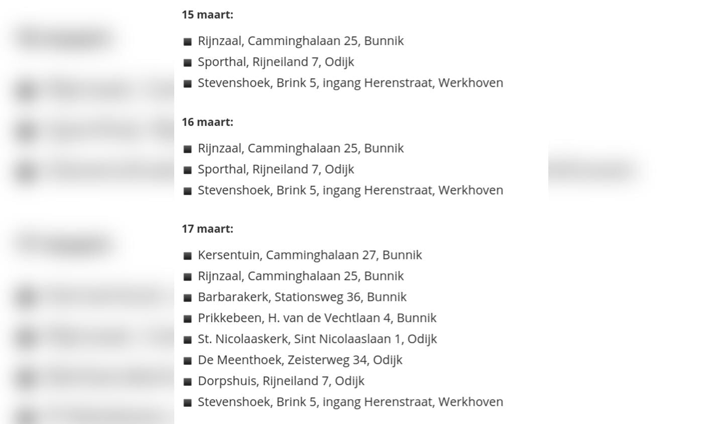 Overzicht van de stembureaus in de gemeente Bunnik