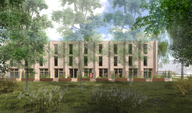 Impressie van de (achterzijde van de) woningen die gebouwd gaan worden op de kavel Larikslaan 3.