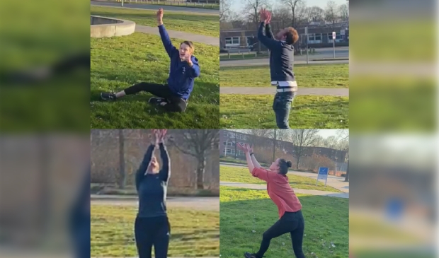 De studenten doen zelf ook mee met de challange. (Links boven: Bram Hanraads, Rechts boven: Cornee Ijssennagger, Links onder: Kirsten Wierda, Rechts onder: Sonja Wijnia