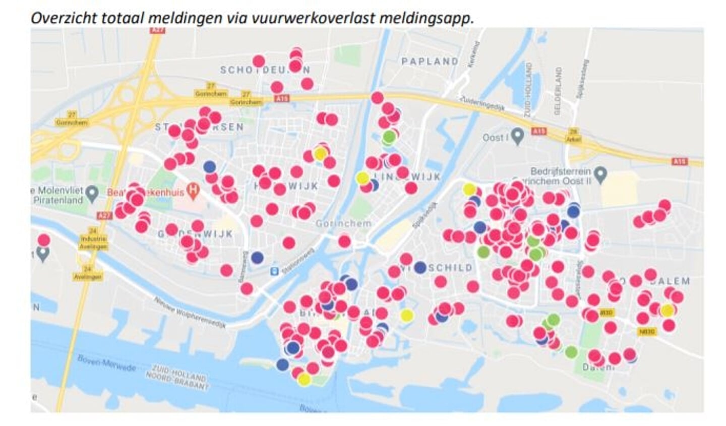 Overzicht van alle vuurwerkklachten via de app van de vorige jaarwisseling