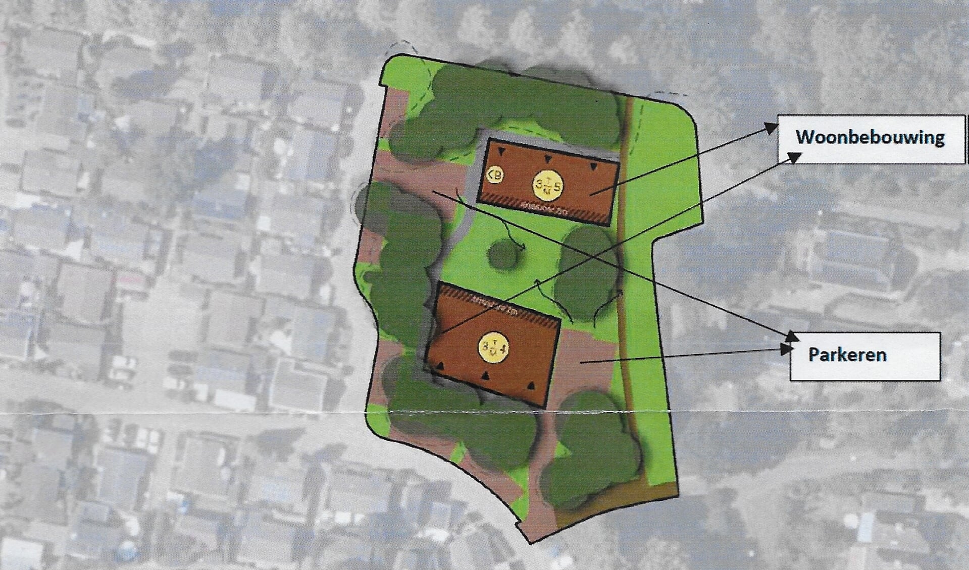 Zo zou het terrein aan de Agnietenhove/Pelgrimshove ingedeeld kunnen worden als het bebouwd gaat worden.