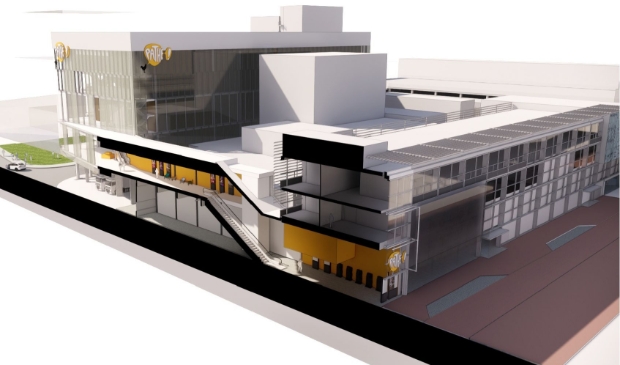 Impressie van het ontwerp voor de Pathé-bioscoop in het Stadshart.