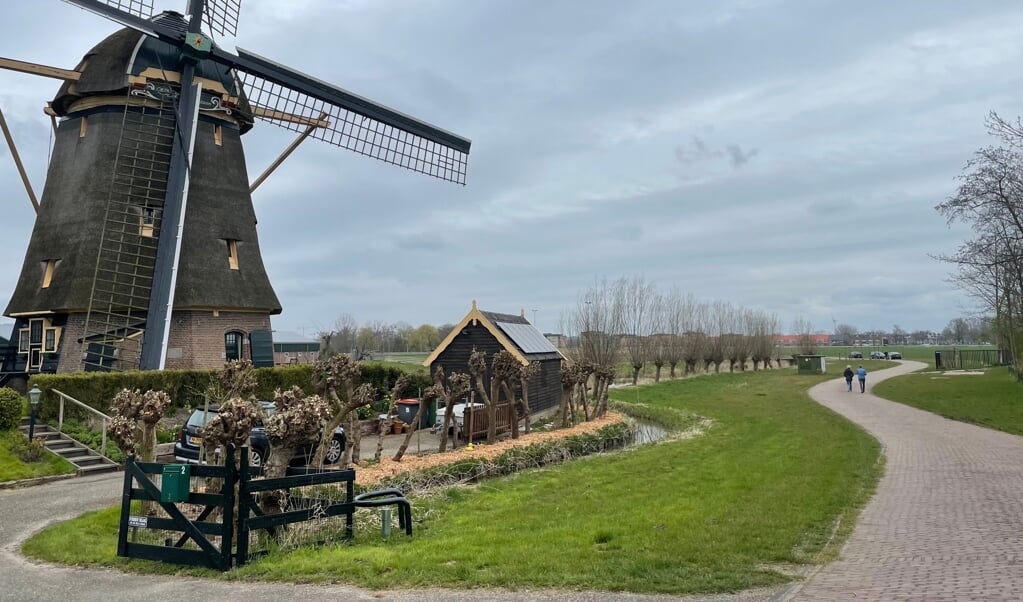 Molen De Zwaan met op de achtergrond ijsclub De Amstelbocht: het 'rondje molen' is een populair ommetje voor wandelaars
