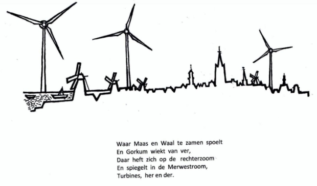 <p>Bij het gedicht is een tekening van de skyline van Gorinchem gemaakt</p>