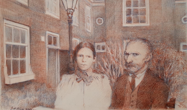 <p dir="ltr">Vincent en Willemien van Gogh in het Remonstrantse Hofje door Otto Schilling. </p>