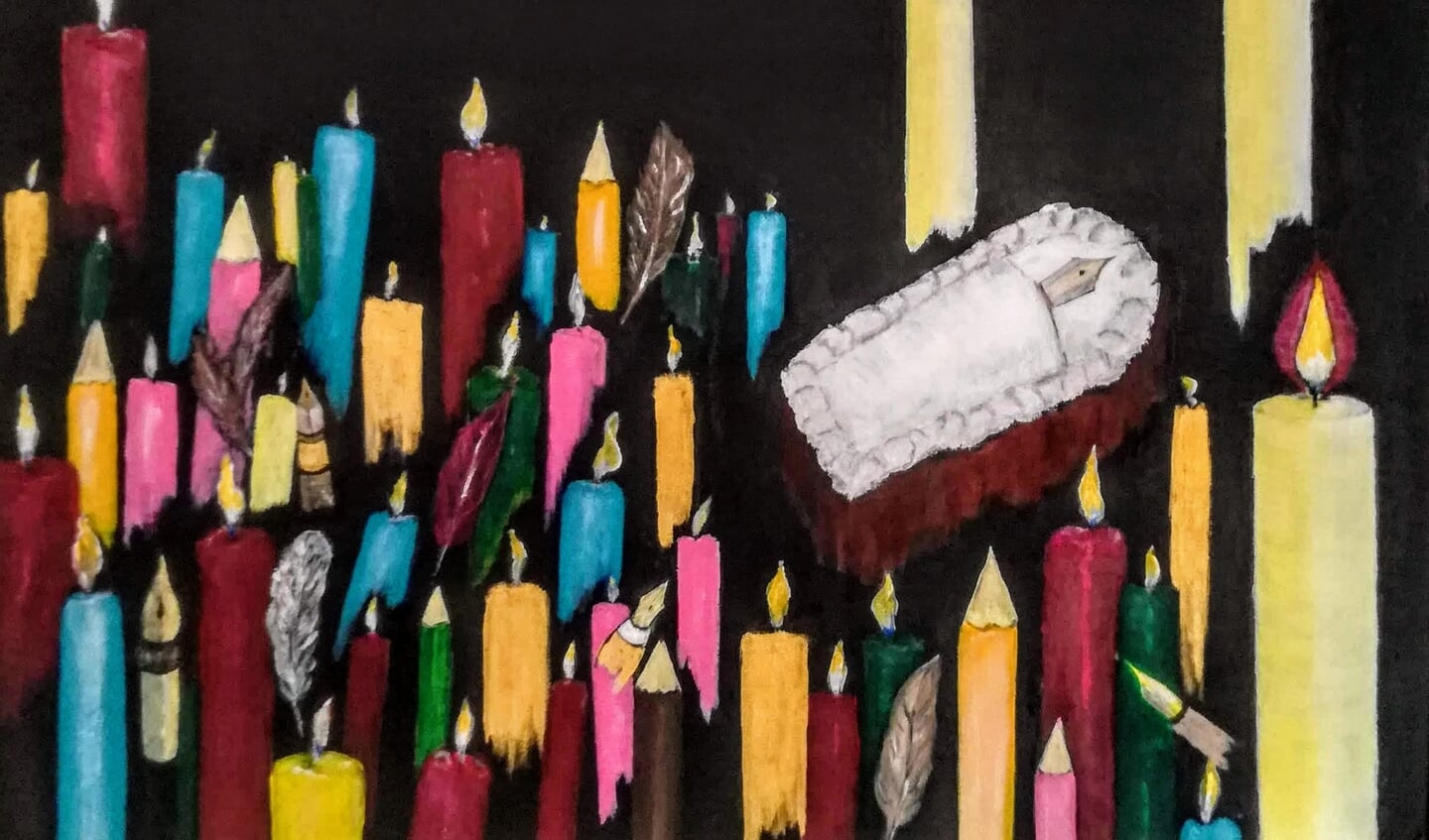 Het schilderwerk dat hoort bij het gedicht over Charlie Hebdo
