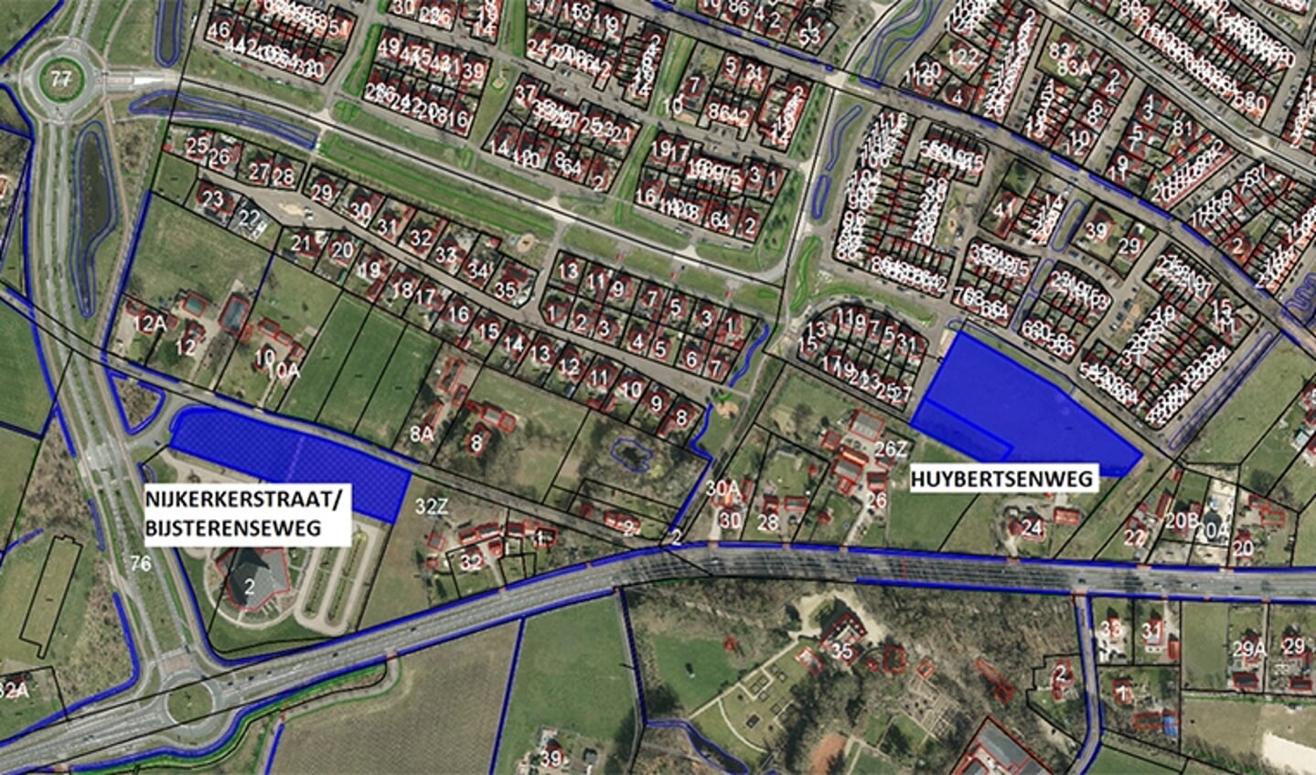 Een kaart met de locaties voor de flexwoningen.