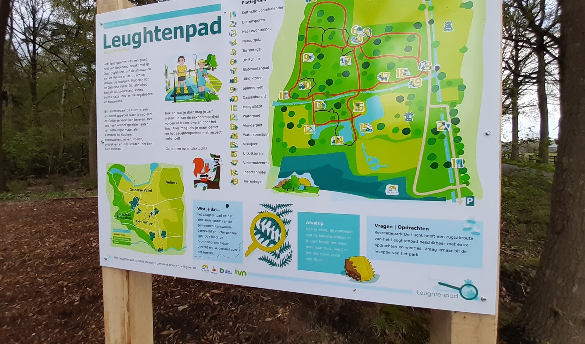 Het Leughtenpad wordt woensdag officieel geopend. Het educatiefve speelbos bij recreatiepark De Lucht in Renswoude ligt in het grensbgebied van Scherpenzeel en Barneveld. 