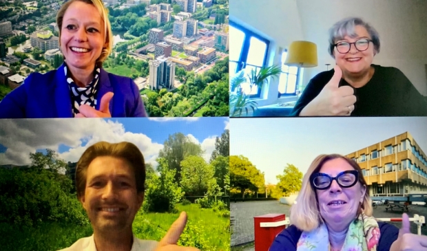 <p>Boven: Floor Gordon (wethouder) en Heleen de Vreese (DUWO), onder: Bas van den Nieuwenhuijzen (Van der Valk Investments) en Anne Meijerhoven namens Zadelhoff/Maarsengroep.</p>