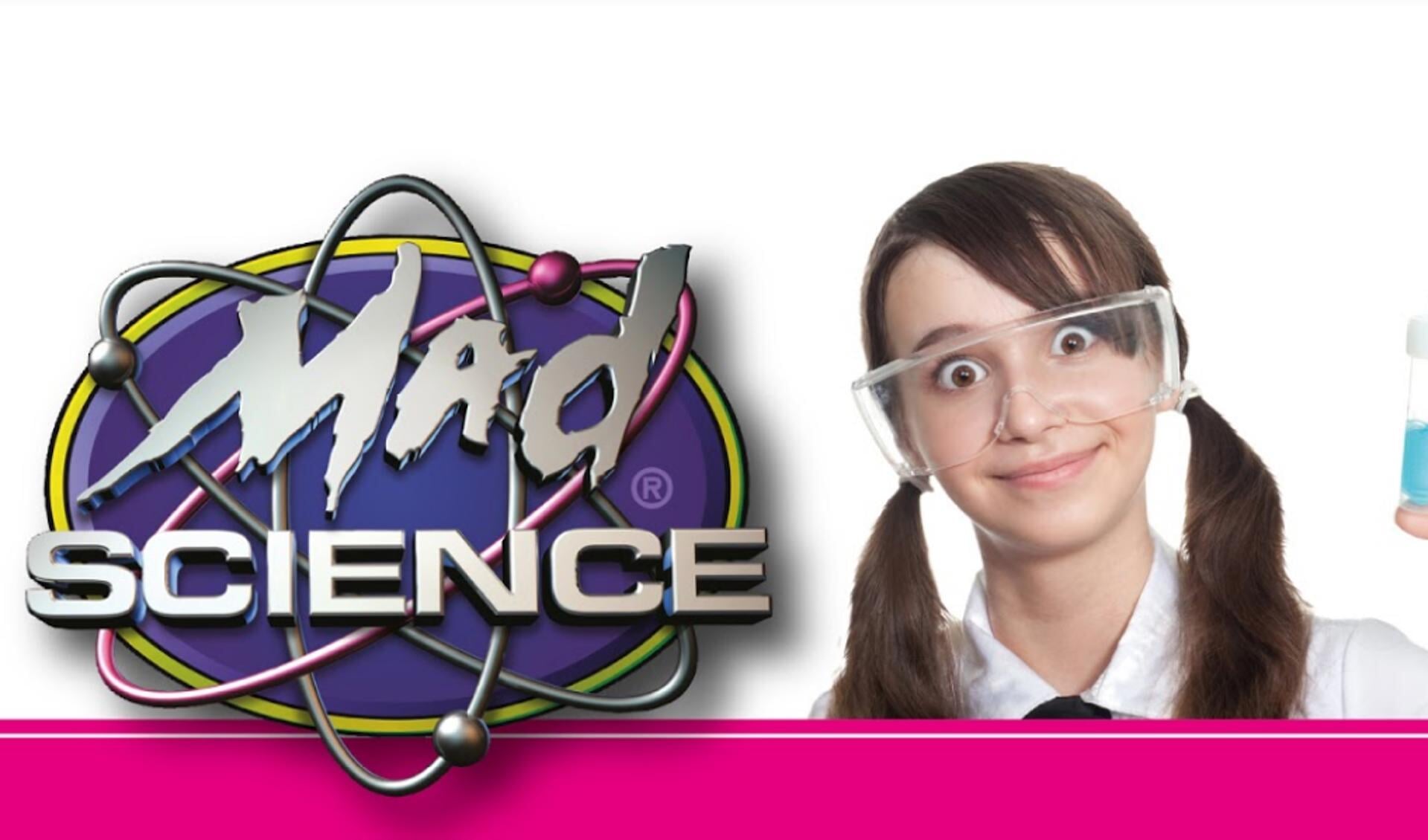 logo mad science met meisje met reageerbuis