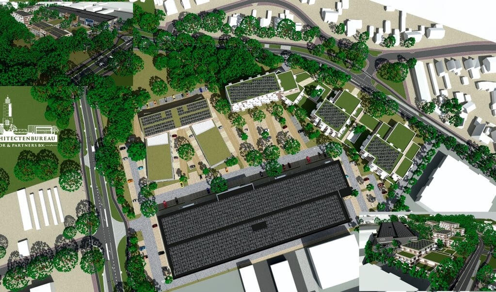 Impressie van een vorig jaar ontworpen plan voor bedrijfsgebouwen en woningen op het TBS-terrein.