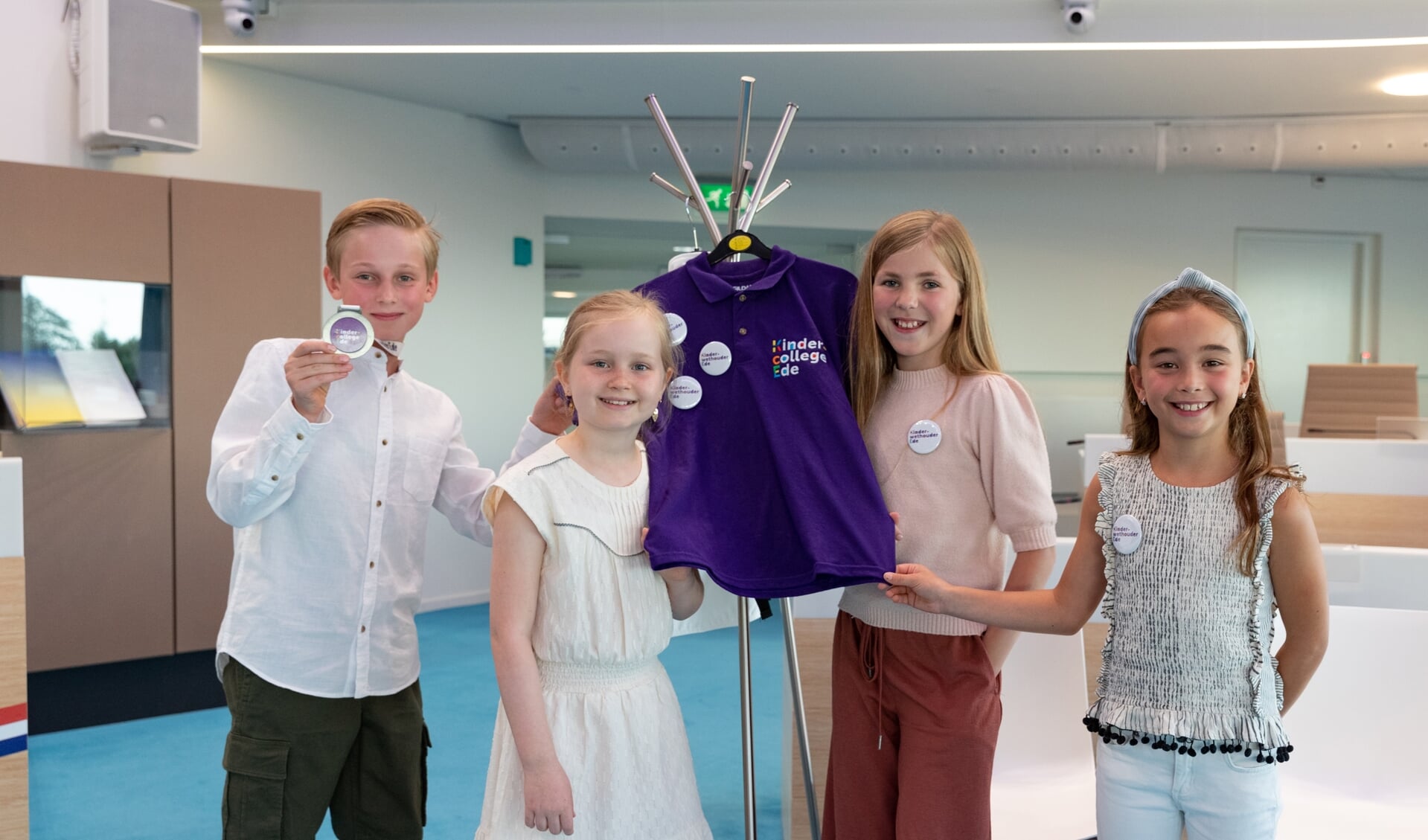 Levi, Sophie, Josephine en Kiki (van links naar rechts) vormen het nieuwe Kindercollege van Ede.