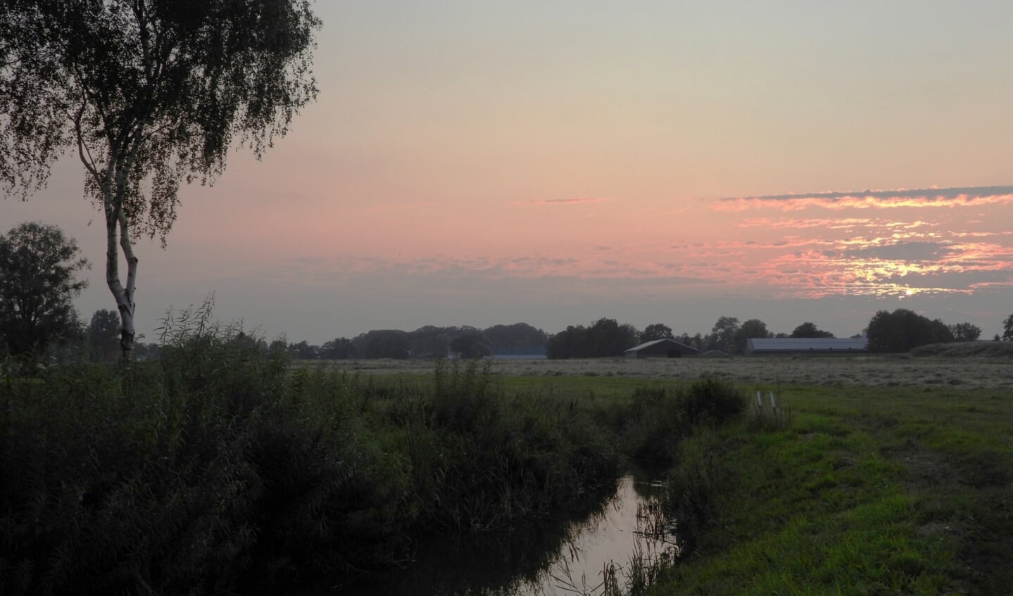Weidelandschap met zonsondergang ten westen van Hanzeweg.