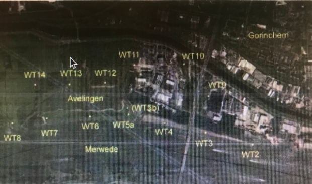 Kaartje uit TNO rapport over onderzocht zoeklocaties voor windturbines (WT)
