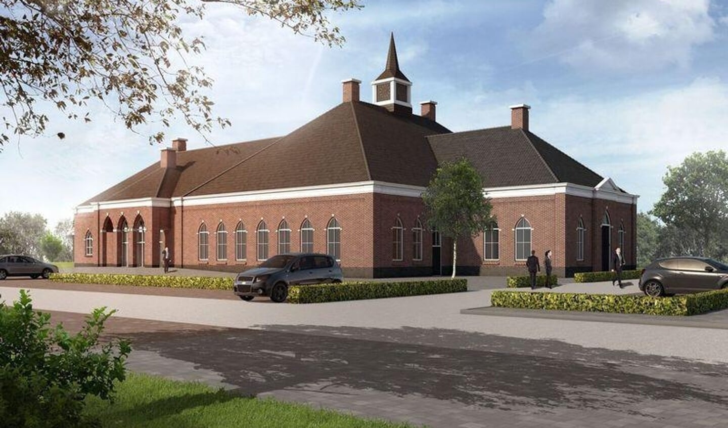 Het nieuwe ontwerp van de te bouwen kerk aan de Walhuisweg in Kootwijkerbroek.