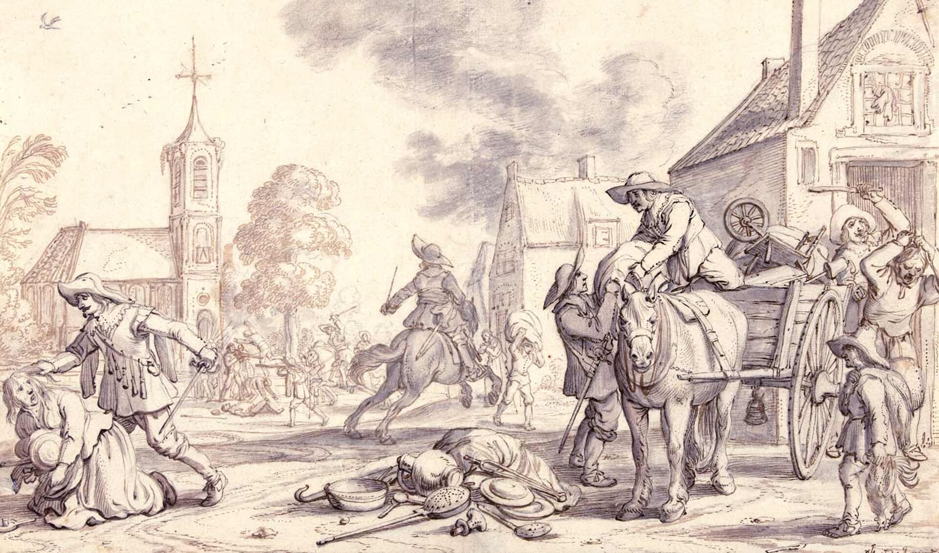 Soldaten plunderen een dorp, 1633