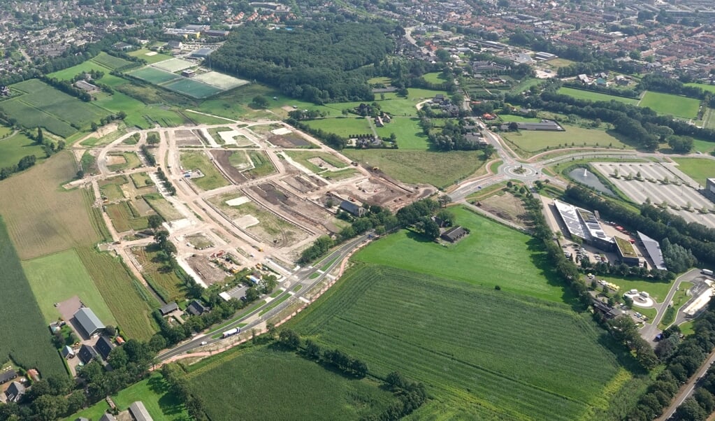 Luchtfoto van de toekomstige woonwijk Bloemendal.