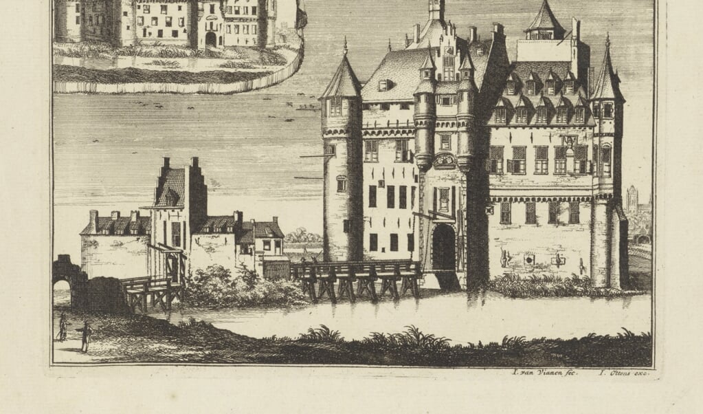 Gravure van Jan van Vianen uit 1700, kasteel in welstand en ruïne